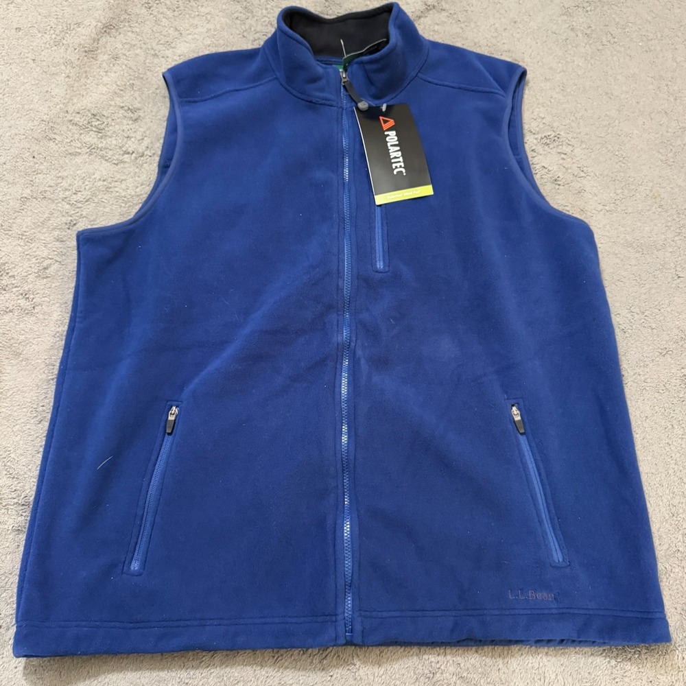 LL Bean Polartec Fleece Vest Mens XL Navy Blue Wind Pro Full Zip Pockets New